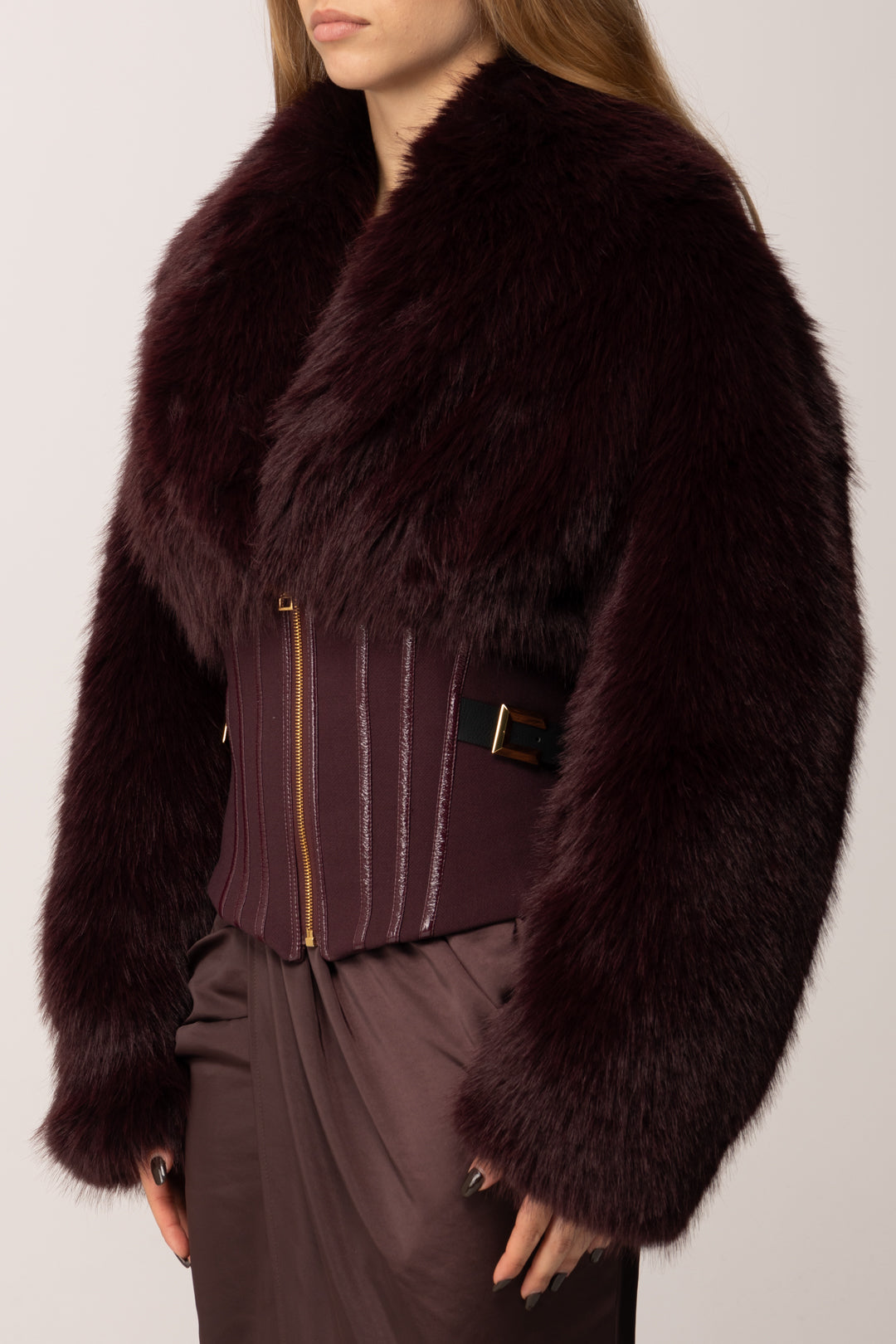 Elisabetta Franchi Giubbotto con Bustier e Pelliccia MERLOT GB05A57E2