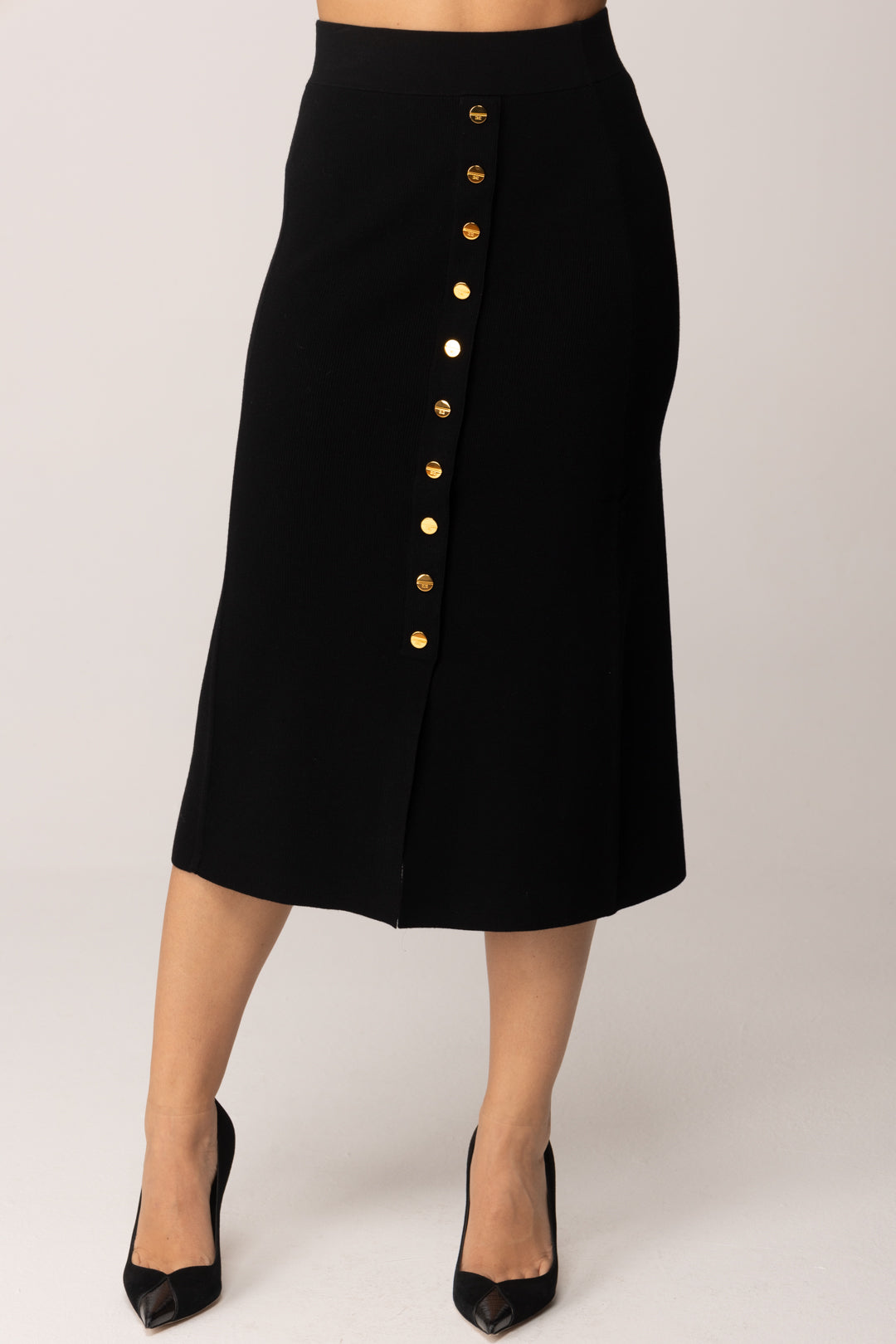 Elisabetta Franchi Gonna In Punto Stoffa con Bottoni Gioiello GK22S57E2 NERO