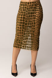 Elisabetta Franchi Gonna In Tulle Midi con Ricamo Cocco GR48J58E2 IGUANA