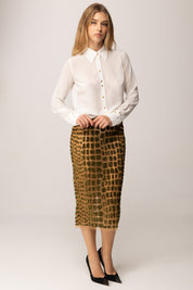 Elisabetta Franchi Gonna In Tulle Midi con Ricamo Cocco GR48J58E2 IGUANA