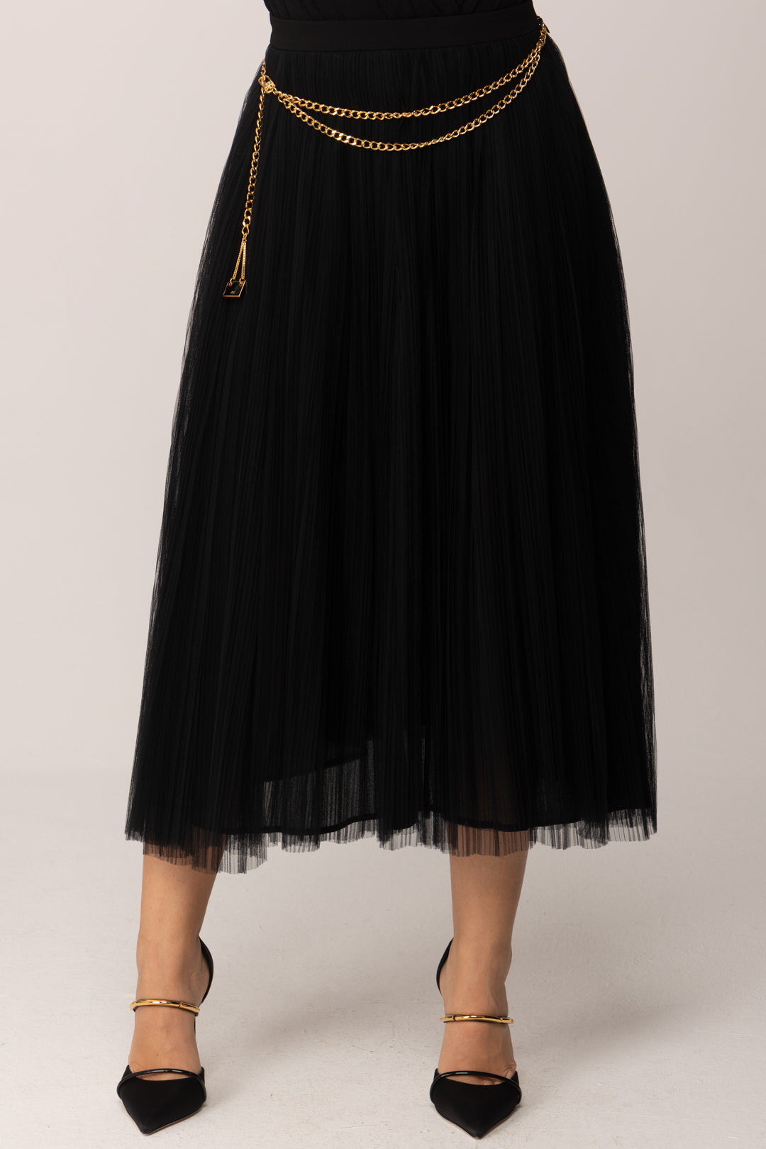 Elisabetta Franchi Gonna In Tulle con Cintura GO15057E2 NERO