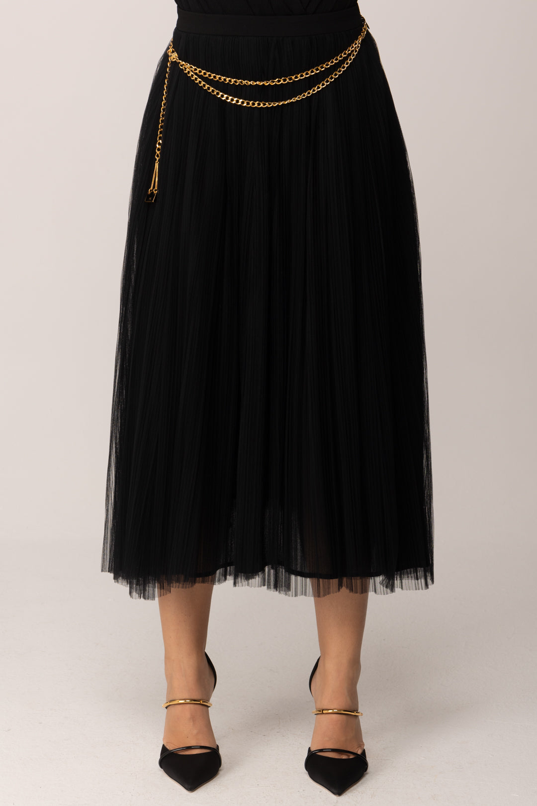 Elisabetta Franchi Gonna In Tulle con Cintura GO15057E2 NERO