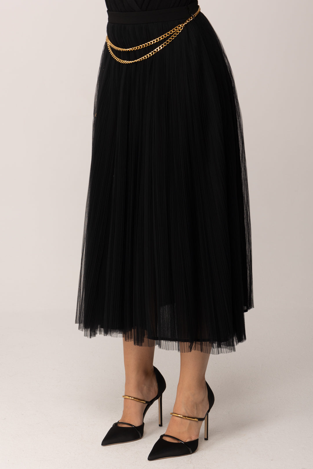 Elisabetta Franchi Gonna In Tulle con Cintura GO15057E2 NERO