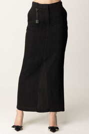 Elisabetta Franchi Gonna Lunga In Misto Lino con Tag GO10952E2 NERO