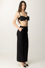 Elisabetta Franchi Gonna Lunga In Misto Lino con Tag GO10952E2 NERO