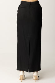 Elisabetta Franchi Gonna Lunga In Misto Lino con Tag GO10952E2 NERO