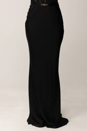 Elisabetta Franchi Gonna Lunga In Satin con Logo In Vita GO11256E2 NERO