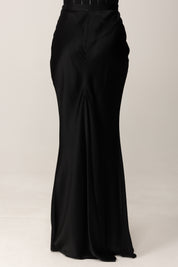 Elisabetta Franchi Gonna Lunga In Satin con Logo In Vita GO11256E2 NERO