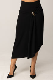 Elisabetta Franchi Gonna Midi Cob Logo Cc e Drappeggio GO11456E2 NERO