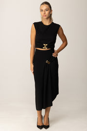 Elisabetta Franchi Gonna Midi Cob Logo Cc e Drappeggio GO11456E2 NERO