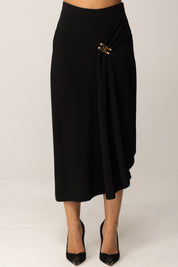 Elisabetta Franchi Gonna Midi Cob Logo Cc e Drappeggio GO11456E2 NERO