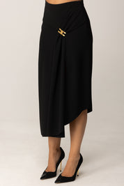 Elisabetta Franchi Gonna Midi Cob Logo Cc e Drappeggio GO11456E2 NERO