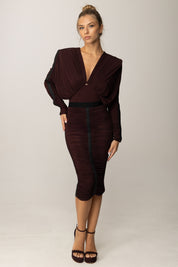 Elisabetta Franchi Gonna Midi Drapeggiata In Jersey Leggero GO13256E2 MERLOT