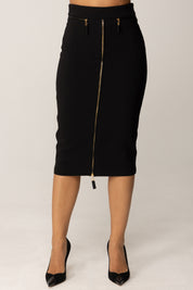 Elisabetta Franchi Gonna Midi In Crêpe con Zip Frontale GO13456E2 NERO