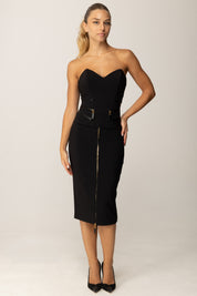 Elisabetta Franchi Gonna Midi In Crêpe con Zip Frontale GO13456E2 NERO