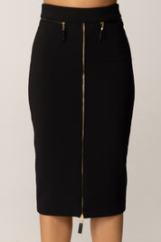 Elisabetta Franchi Gonna Midi In Crêpe con Zip Frontale GO13456E2 NERO