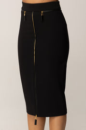 Elisabetta Franchi Gonna Midi In Crêpe con Zip Frontale GO13456E2 NERO