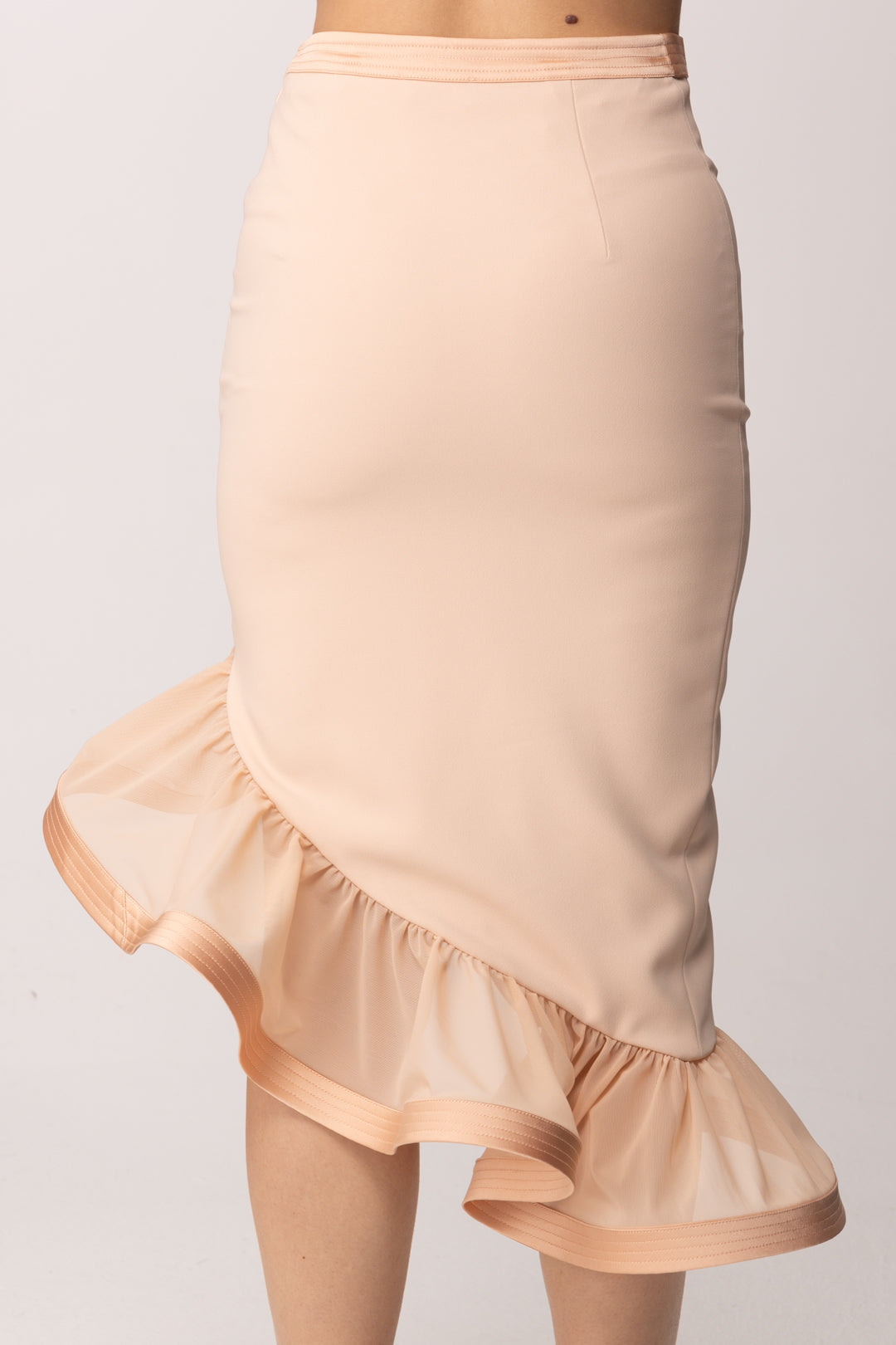 Elisabetta Franchi Gonna Midi In Crêpe e Raso con Balza GO18062E2 NUDE