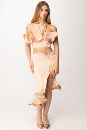 Elisabetta Franchi Gonna Midi In Crêpe e Raso con Balza GO18062E2 NUDE