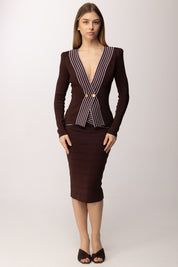 Elisabetta Franchi Gonna Midi In Maglia con Bande a Righe GK16S61E2 CACAO/LILLA