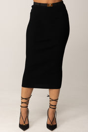 Elisabetta Franchi Gonna Midi In Maglia con Cintura GK17B56E2 NERO
