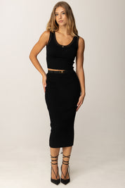 Elisabetta Franchi Gonna Midi In Maglia con Cintura GK17B56E2 NERO