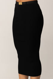 Elisabetta Franchi Gonna Midi In Maglia con Cintura GK17B56E2 NERO