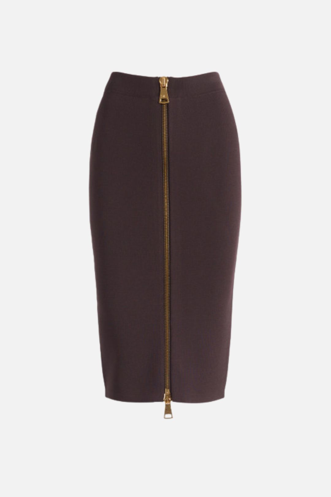 Elisabetta Franchi Gonna Midi In Maglia con Zip Dorata GK28B66E2 DARK CHOCOLATE