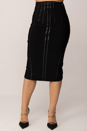 Elisabetta Franchi Gonna Midi In Neoprene con Dettagli Corsetto GO12457E2 NERO