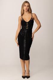 Elisabetta Franchi Gonna Midi In Neoprene con Dettagli Corsetto GO12457E2 NERO