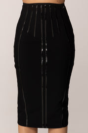 Elisabetta Franchi Gonna Midi In Neoprene con Dettagli Corsetto GO12457E2 NERO