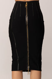 Elisabetta Franchi Gonna Midi In Neoprene con Dettagli Corsetto GO12457E2 NERO