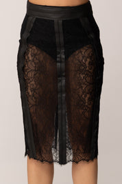 Elisabetta Franchi Gonna Midi In Pizzo Floreale Trasparente GO14457E2 NERO