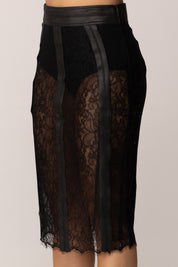 Elisabetta Franchi Gonna Midi In Pizzo Floreale Trasparente GO14457E2 NERO