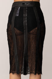 Elisabetta Franchi Gonna Midi In Pizzo Floreale Trasparente GO14457E2 NERO