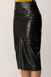 Elisabetta Franchi Gonna Midi Stampa Cocco e Spacco con Zip GO10856E2 NERO