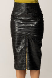 Elisabetta Franchi Gonna Midi Stampa Cocco e Spacco con Zip GO10856E2 NERO