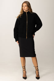 Elisabetta Franchi Gonna Midi a Tubino con Fascia Effetto Craquelé GO13056E2 NERO