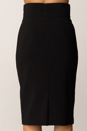 Elisabetta Franchi Gonna Midi a Tubino con Fascia Effetto Craquelé GO13056E2 NERO