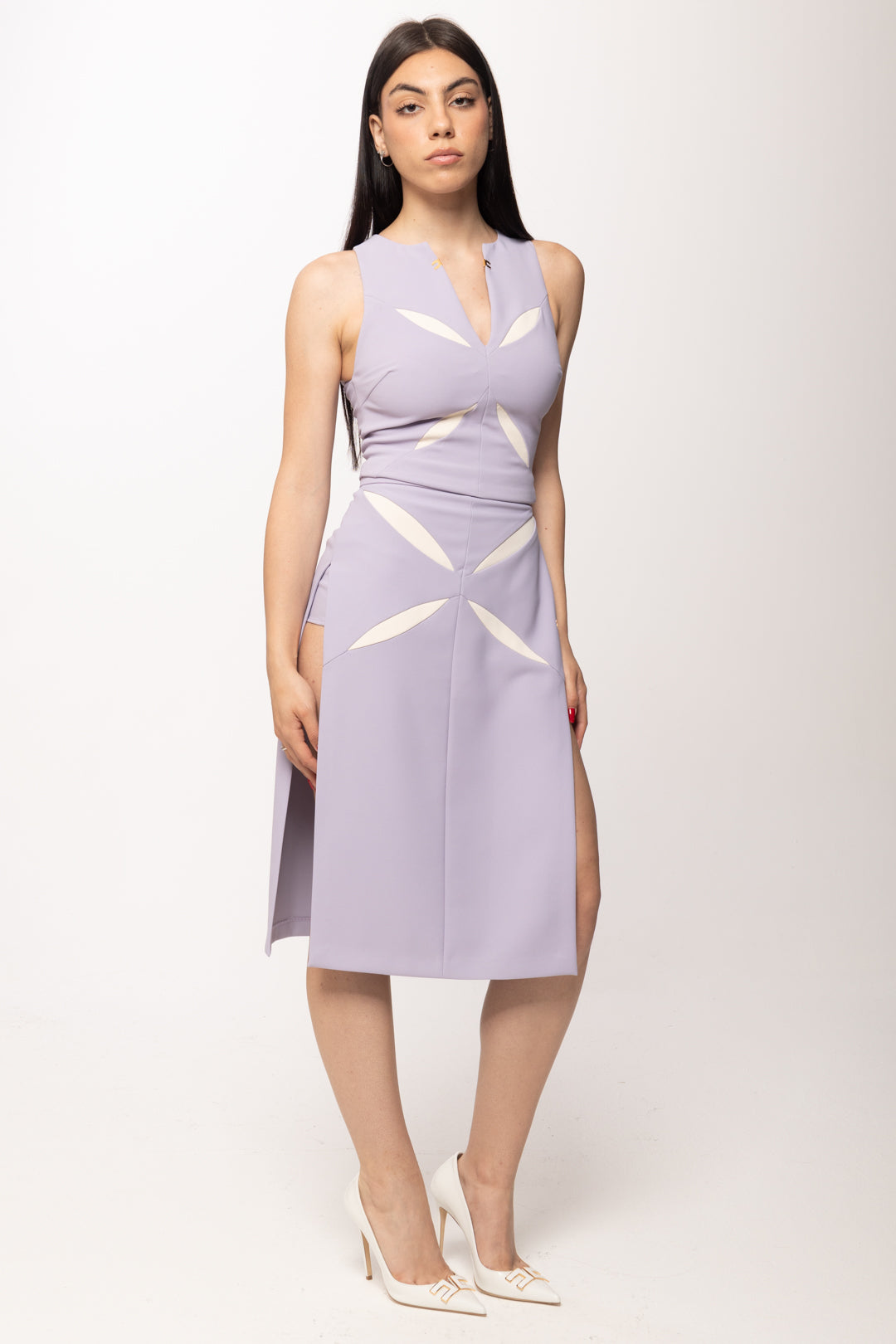 Elisabetta Franchi Gonna Midi con Aperture Ai Lati e Cut-out GO15361E2 LILLA/BURRO