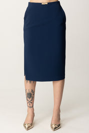 Elisabetta Franchi Gonna a Tubino con Dettaglio Gioiello GO12252E2 OLTREMARE