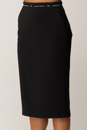 Elisabetta Franchi Gonna a Tubino con Nastro Logo GO11856E2 NERO