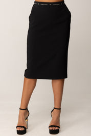 Elisabetta Franchi Gonna a Tubino con Nastro Logo GO11856E2 NERO