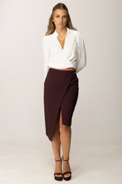 Elisabetta Franchi Gonna a Tubo Asimmetrica con Dettaglio Gioiello GO13556E2 MERLOT