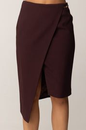 Elisabetta Franchi Gonna a Tubo Asimmetrica con Dettaglio Gioiello GO13556E2 MERLOT