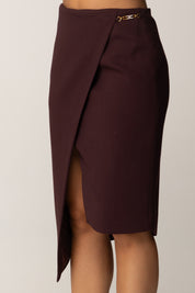 Elisabetta Franchi Gonna a Tubo Asimmetrica con Dettaglio Gioiello GO13556E2 MERLOT