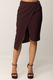 Elisabetta Franchi Gonna a Tubo Asimmetrica con Dettaglio Gioiello GO13556E2 MERLOT