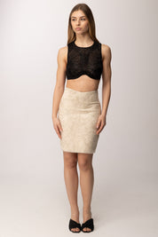 Elisabetta Franchi Gonna con Fronte Ricamato In Cristalli GO15261E2 BURRO/CRYSTAL