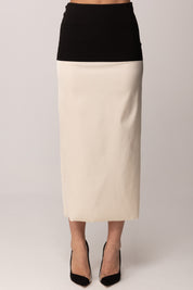 Patrizia Pepe Gonna longuette bicolore in misto viscosa 8G0514 A498 BLACK/WARM IVORY