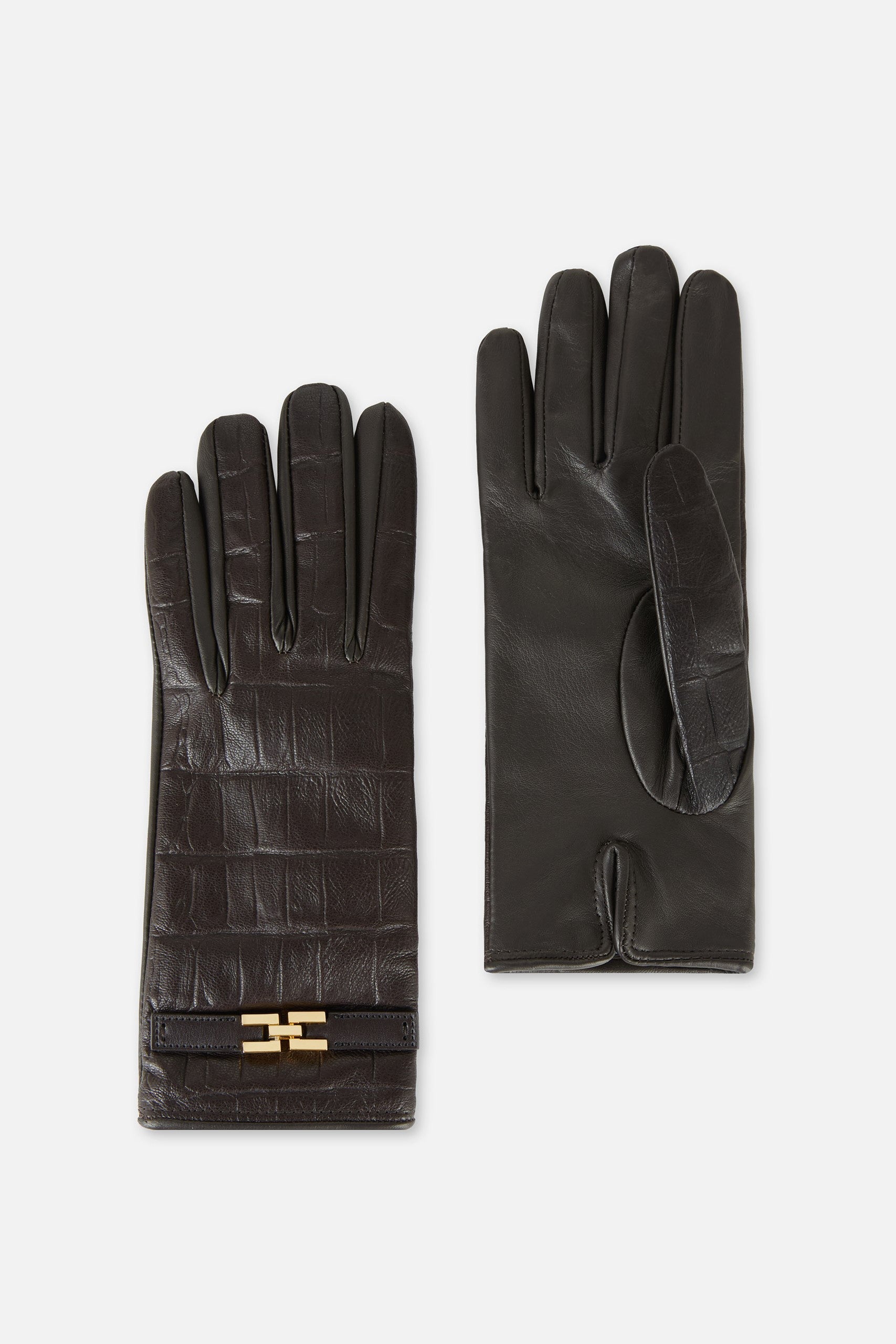 Elisabetta Franchi Guanti Corti con Logo e Stampa Cocco COFFEE GU05R56E2